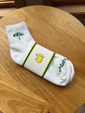 Masters White Ankle Socks with Green Logo and Trim